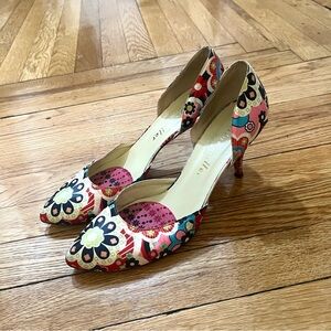 Bettye Muller Floral D’Orsay Heels 39.5 Made in Italy Kitten Heel